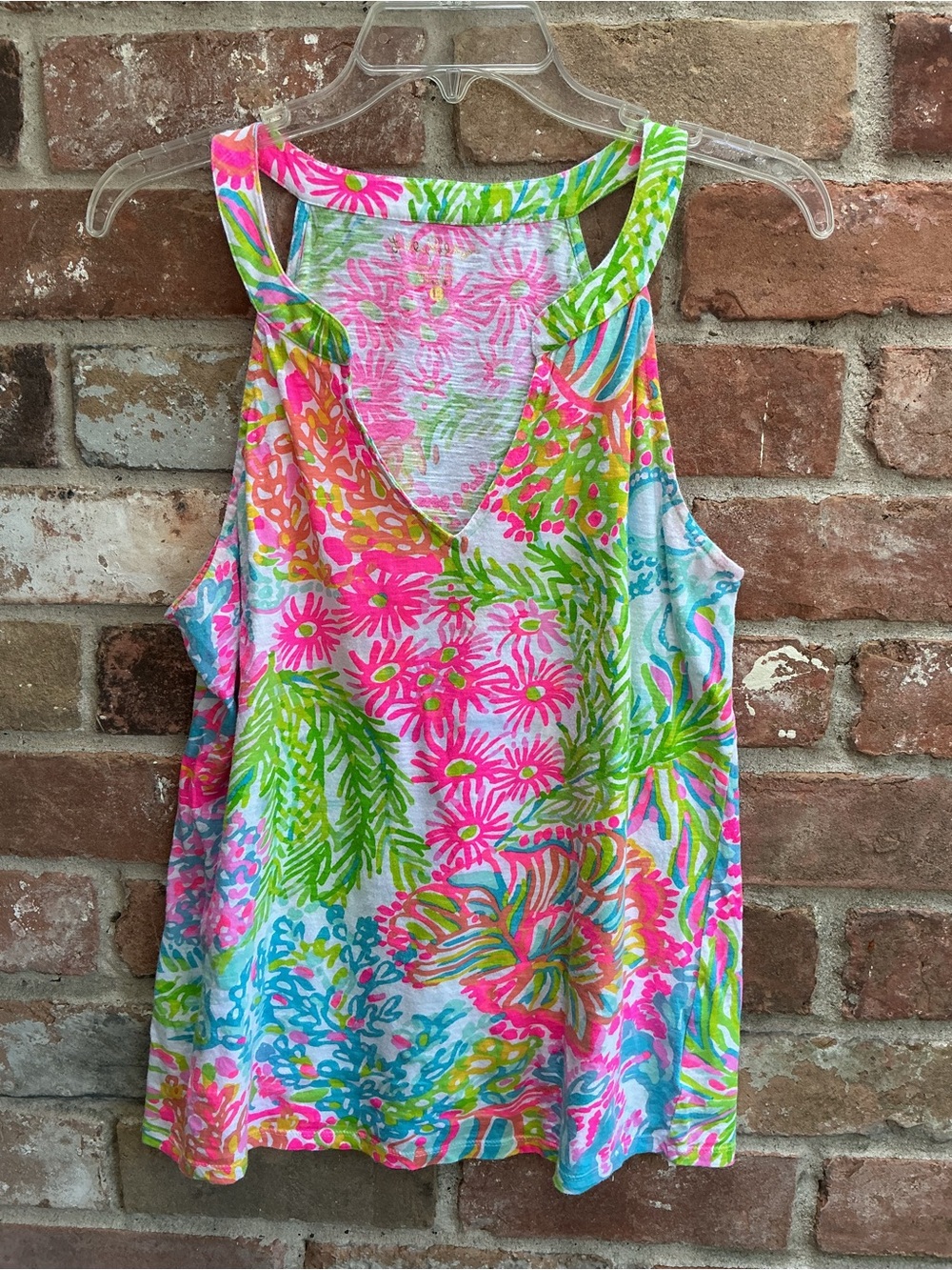 Lilly Pulitzer Floral Racerback Tank Top - Pink & Green   large